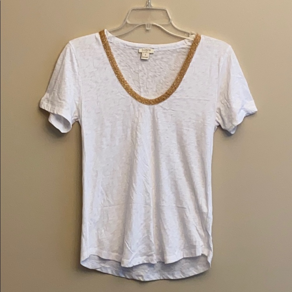 J Crew White tee with gold beaded lining